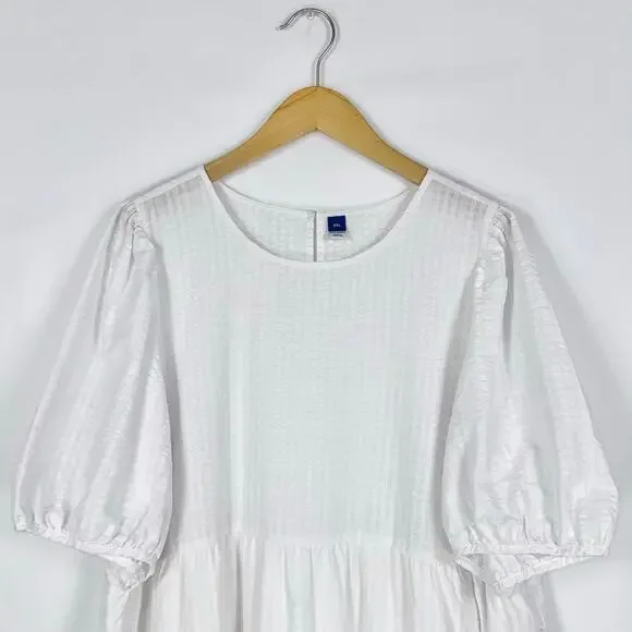 Old Navy Women's Tiered Puff Sleeve Midi Dress XXL White Pockets - Picture 3 of 16
